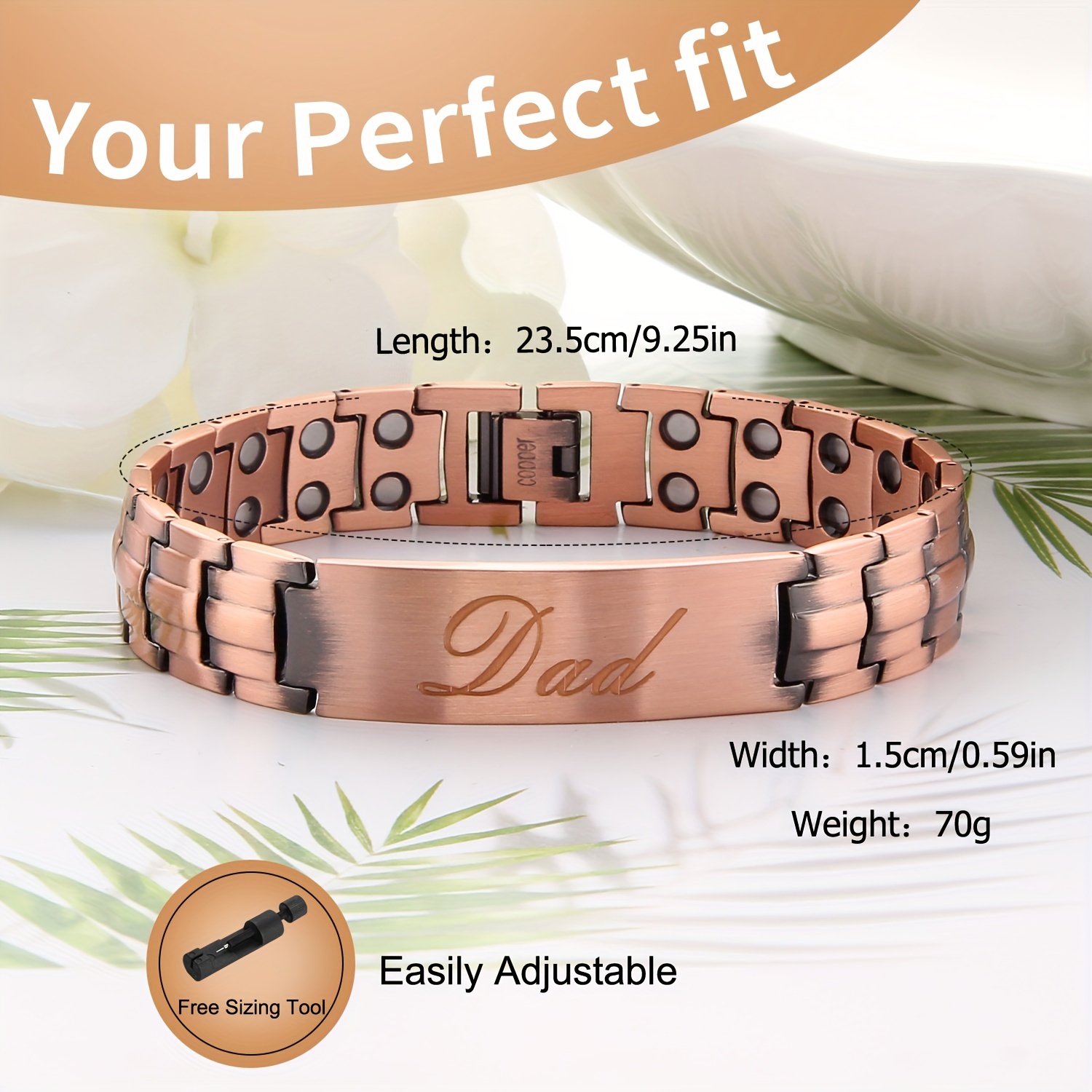 Magnetic Bracelet for Men, Engraved 'Dad', Gift Box